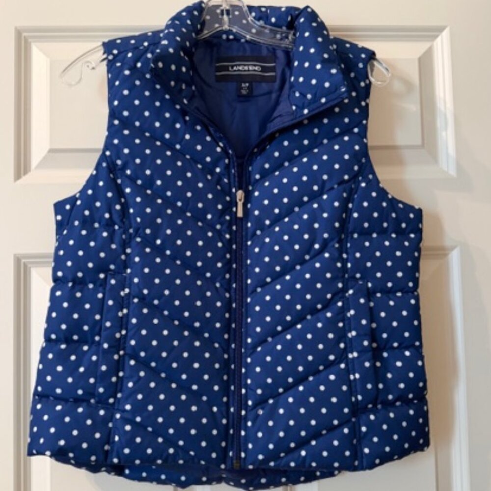 Lands' End Blue Polka Dot Puffer Vest Size Small